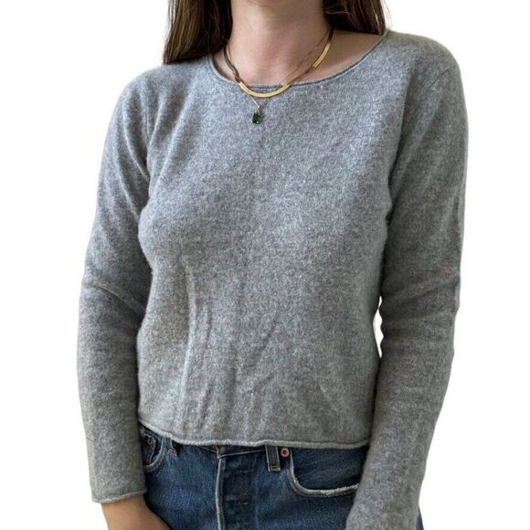Pure Cashmere Womens Gray 100% Cashmere Soft Cropped Sweater M - Picture 2 of 7
